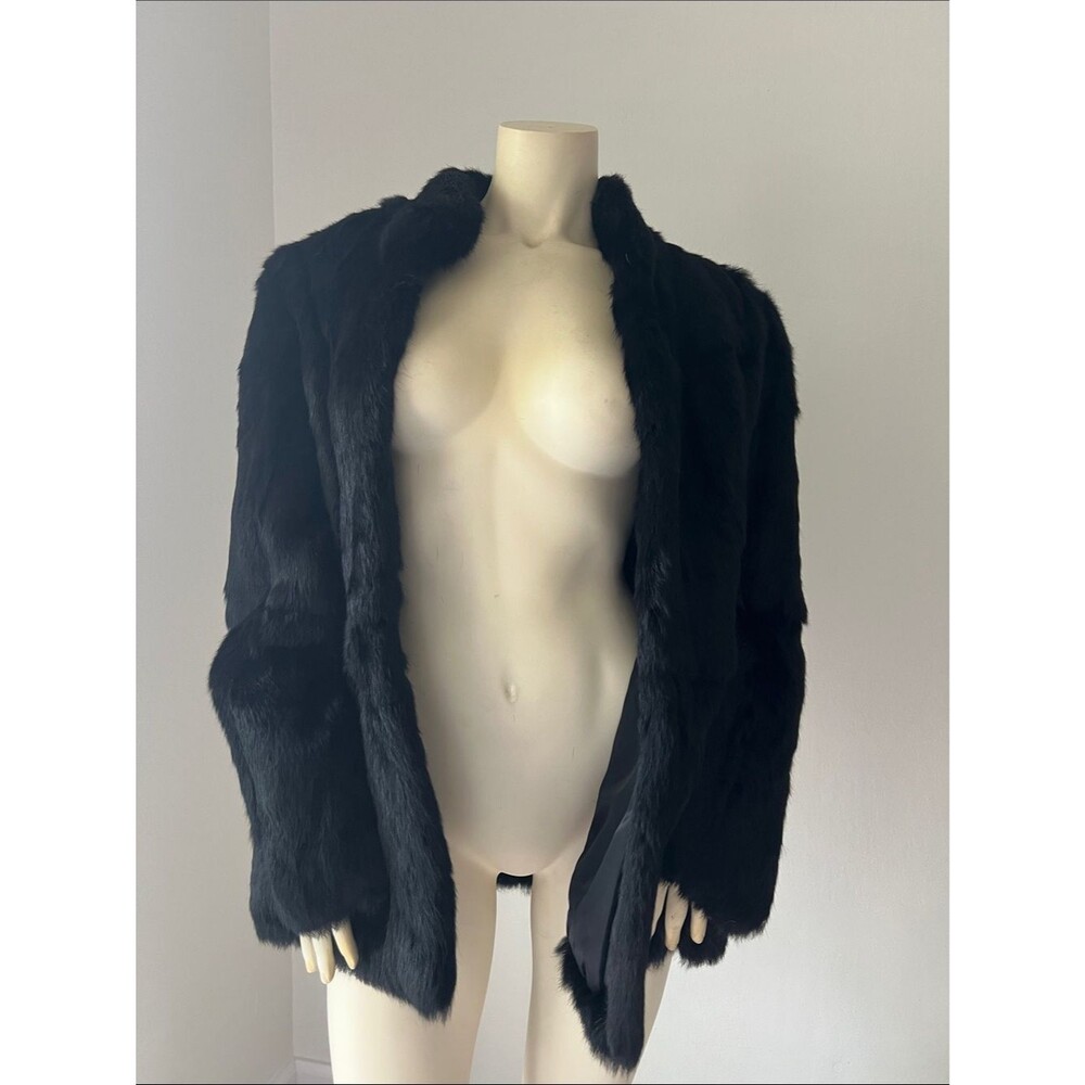 Vintage Black Rabbit Real Mobwife Fur Coat. Size Large.